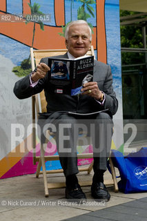 Buzz Aldrin poses with his new book, Magnificent Desolation to launch Londons Literary Festival outside the South Bank Centre today....Copyright©Nick Cunard/Writer Pictures/Rosebud2