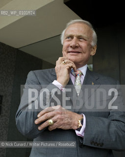 Buzz Aldrin poses with his new book, Magnificent Desolation to launch Londons Literary Festival outside the South Bank Centre today....Copyright©Nick Cunard/Writer Pictures/Rosebud2