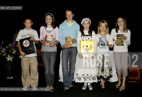 Write On! Childrens writing competition prizegiving at the Borders Book Festival.Hardy Hamilton, 2nd prize P5, Catriona Rooney, 1st prize P7, Ellie Clarkson 2nd prize P7, Ellis Dixon, 1st prize P6, Lauren Grant, 1st prize P5, Karina Foord, 2nd prize P6..Copyright©Colin Hattersley/Writer Pictures/Rosebud2