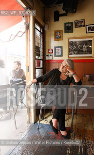 Jenny Diski photographed at Cafe Kick! in Exmouth Market, London.Please give credit to photoshoot Location..copyright©Graham Jepson/Writer Pictures/Rosebud2
