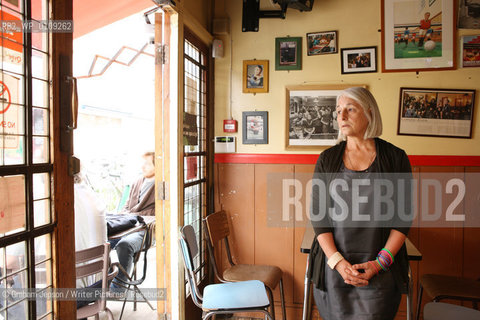 Jenny Diski photographed at Cafe Kick! in Exmouth Market, London.Please give credit to photoshoot Location..copyright©Graham Jepson/Writer Pictures/Rosebud2