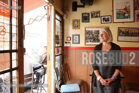 Jenny Diski photographed at Cafe Kick! in Exmouth Market, London.Please give credit to photoshoot Location..copyright©Graham Jepson/Writer Pictures/Rosebud2