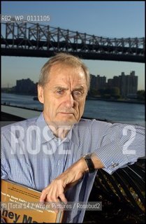 Photograph by © DAN CALLISTER.Author Sir Harold Evans October 07, 2004 who has written a new book Made in America pictured here in front of the Queensboro Bridge in Manhattan, New York..©[Total 14/Writer Pictures/Rosebud2