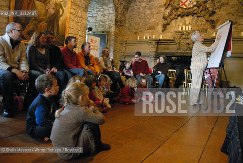 Vivian French, British writer, leads children in a Pollys Pink Pyjamas reading at the 2nd annual Lennoxlove Book Festival at Lennoxlove House, Haddington, Scotland, November 20, 2010...Copyright©Sheila Masson/Writer Pictures/Rosebud2