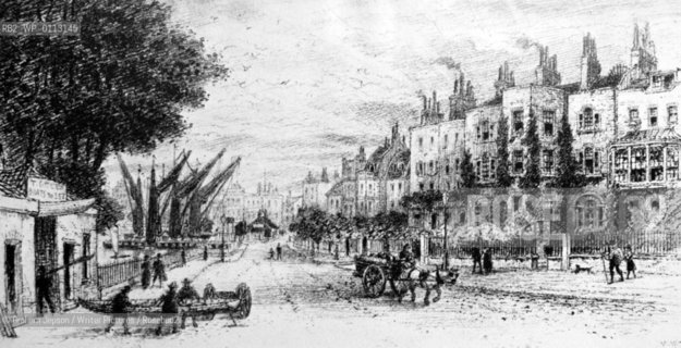 Old Lindsay Row, Chelsea by W W Burgess c1820.Copyright©Graham Jepson/Writer Pictures/Rosebud2