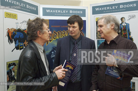 L to R:Writer Alan Grant, Writer Ian Rankin and illustrator Cam Kennedy with a copy of a graphic novel adaptation of Robert Louis Stevensons Kidnapped (text by Alan Grant, illustrations by Cam Kennedy)..Here at the launch of the One Book-One Edinburgh campaign which will run throughout February 2007, and is designed to promote the reading of books in Edinburgh by getting the whole City reading the same book. The campaign is run by the Edinburgh UNESCO City of Litterature Trust, which commissioned the Kidnapped graphic novel, and the printing of thousands of copies of a new edition of R.L.Stevensons novel which will be distributed for free throughout the City..The launch was held at Edinburgh Castle and is part of a month-long series of events designed to boost awareness of reading, support literacy projects and engage with communities...Copyright©Pascal Saez/Writer Pictures/Rosebud2