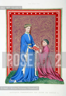 Thomas Hoccleve (1368-1450) .Presenting his book to Henry V..Copyright©NMG/Writer Pictures/Rosebud2