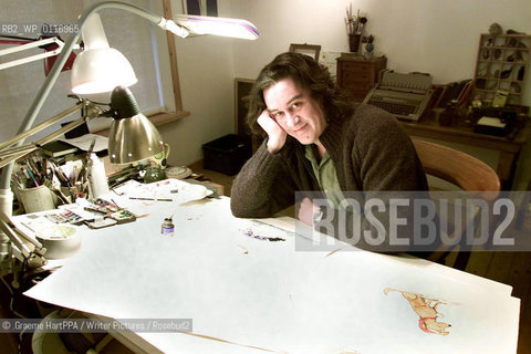 Richard Horne, aka Harry Horse, British author, illustrator and political cartoonist, working at his home near Loch Awe, Argyll and Bute, Scotland, November 22, 2000..©.Graeme HartPPA/Writer Pictures/Rosebud2