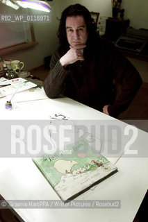 Richard Horne, aka Harry Horse, British author, illustrator and political cartoonist, working at his home near Loch Awe, Argyll and Bute, Scotland, November 22, 2000..©.Graeme HartPPA/Writer Pictures/Rosebud2