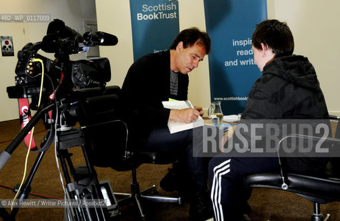 Anthony Horowitz discusses his latest book Necropolis in front of an audience of Edinburgh Schoolchildren while simultaneously being broadcast over the internet to over 10000 school children around Scotland..Copyright©Alex Hewitt/Writer Pictures/Rosebud2