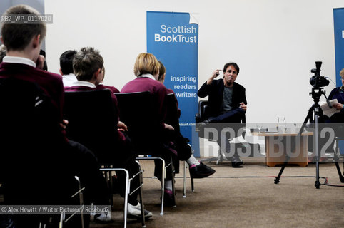 Anthony Horowitz discusses his latest book Necropolis in front of an audience of Edinburgh Schoolchildren while simultaneously being broadcast over the internet to over 10000 school children around Scotland..Copyright©Alex Hewitt/Writer Pictures/Rosebud2