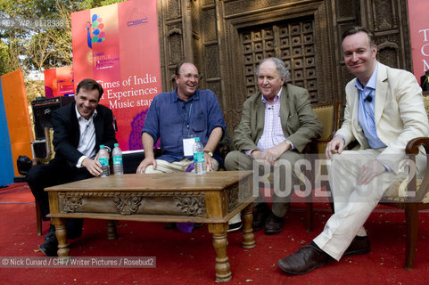 Scotland prsents Under the Kilt  session sponsored  by Scottish govt. to the tune of 10K. seated L-R;  Niall Ferguson, William Dalrymple [chair] Alexander McCall Smith and Andrew O Hagan...NF accused scotland of being like Belarus - not the first place that normally springs to mind ,  unfashionable , unappealing, utterly insignificant . Independence he went onto say would only serve as a punishment and was in this sense desirable. It wouldve meant for instance that the country wouldve been exposed to the liabilities of its cockeyed banks and financial institutions most notably RBS meaning it would ve suffered the same fate as Iceland . ..It was left to AMS and AH to defend their natal home.  AMS countered saying that this was a completely outdated picture and that scotland was a modern dynamic society . AH that scots admittedly downbeat world view was a welcome antidote to the all pervasive, vacuous , american cheeriness  scotland leads the charge in dispelling needless happiness from the world .  he ended the session with a couple of verses of Robert Burns proof positive of the significance of scotland on literary culture echoed today by the likes of Irvine Welsh.. 5th DSC Jaipur Literature Festival, 21-25 Jan 2010.one of the leading literature festivals  in Asia a mix of panel discussions, lectures and readings by world renowned authors . Music also figures prominently in the evening programme...www.jaipurfestival.org ..Roddy Doyle .. 5th DSC Jaipur Literature Festival, 21-25 Jan 2010.one of the leading literature festivals  in Asia a mix of panel discussions, lectures and readings by world renowned authors . Music also figures prominently in the evening programme...www.jaipurfestival.org ..Copyright©Nick Cunard/CHI/Writer Pictures/Rosebud2