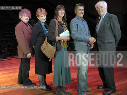 A brace of poets at Queen Elizabeth Hall South Bank centre .Queen Elizabeth Hall, Tuesday 22 September 2009, 7.30pm.to mark 80 years of Faber and Faber published poetry playing to a sell out audience...[L-R Paul,WendyAlice,Daljit,Seamus]. Wendy Cope, Seamus Heaney, Paul Muldoon, Daljit Nagra and Alice Oswald continue that tradition, reading from their own work and from their favourite Faber poets from the past. This 80th anniversary celebration also includes music and archive recordings interspersed with poetry readings from these renowned figures...copyright©Nick Cunard/Writer Pictures/Rosebud2