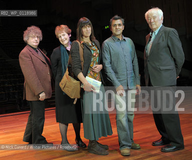 A brace of poets at Queen Elizabeth Hall South Bank centre .Queen Elizabeth Hall, Tuesday 22 September 2009, 7.30pm.to mark 80 years of Faber and Faber published poetry playing to a sell out audience...[L-R Paul,WendyAlice,Daljit,Seamus]. Wendy Cope, Seamus Heaney, Paul Muldoon, Daljit Nagra and Alice Oswald continue that tradition, reading from their own work and from their favourite Faber poets from the past. This 80th anniversary celebration also includes music and archive recordings interspersed with poetry readings from these renowned figures...copyright©Nick Cunard/Writer Pictures/Rosebud2