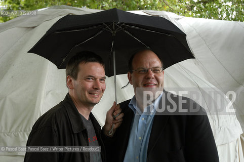 British presenter, journalist and writer Mark Lawson (Right) , author of Enough is enough or the emergency government at the Edinburgh International Book Festival 2005, with writer Ian Rankin (left)..Copyright©Pascal Saez.Pascal Saez/Writer Pictures/Rosebud2