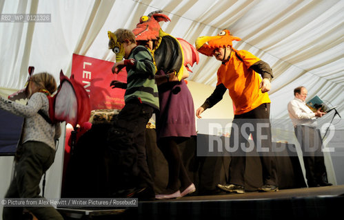 Julia Donaldson in Performance to a captive audience. James Naughtie narrates Zog the Dragon.Lennoxlove Book Festival at Lennoxlove House, Haddington, Scotland, November 21 2010..©Picture from Alex Hewitt/Writer Pictures/Rosebud2