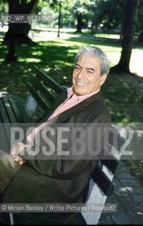 Mario Vargas Llosa on Park Bench, Boston..©Miriam Berkley/Writer Pictures/Rosebud2