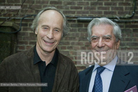 Richard Ford and Mario Vargas Llosa chats with his translator Edith Grossman at a party at the Instituto Cervantes during the 2008 PEN Conference in New York City, May 2, 2008.  ..©Miriam Berkley/Writer Pictures/Rosebud2