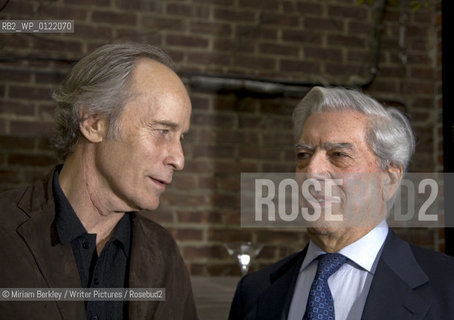 Richard Ford and Mario Vargas Llosa chats with his translator Edith Grossman at a party at the Instituto Cervantes during the 2008 PEN Conference in New York City, May 2, 2008.  ..©Miriam Berkley/Writer Pictures/Rosebud2