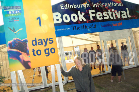 Edinburgh International Book Festival director Catherine Lockerbie in front of the entrance to the book festival, which is due to open on Saturday 12 August 2006....Copyright©Pascal Saez/Writer Pictures/Rosebud2