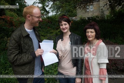 Toby Paterson, Kirsty Logan and Anne Donovan..©.Kirsty Logan is the winner of the Gillian Purvis Trust for New Writing.  She was presented with a cheque for £1500 by Toby Paterson...Dominique Carton/Writer Pictures/Rosebud2