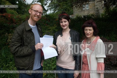 Toby Paterson, Kirsty Logan and Anne Donovan..©.Kirsty Logan is the winner of the Gillian Purvis Trust for New Writing.  She was presented with a cheque for £1500 by Toby Paterson...Dominique Carton/Writer Pictures/Rosebud2