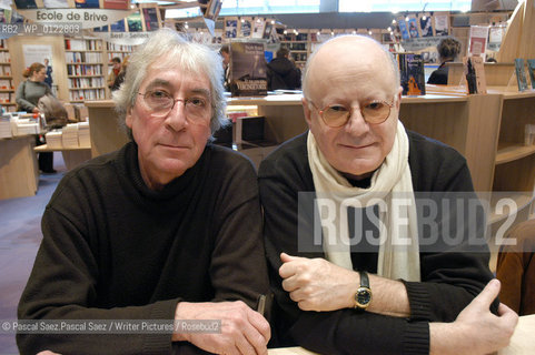 Writers Francois Migeat (L) and Philippe Madral (R), co-authors of Et ton nom sera Vercingetorix, at the Salon du Livre (Book Fair) in Paris, March 2006..Copyright©Pascal Saez.Pascal Saez/Writer Pictures/Rosebud2