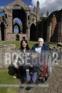 Scottish Poet and Writer Edwin Morgan poses for photographs with First Book Prizewinner Jane McKie at Melrose Abbey in the Scottish Borders.Taken at the Sundial Scottish Arts Council Book of the Year Award..His book of poetry, A Book of Lives, took the overall prize..copyright©Colin Hattersley/Writer Pictures/Rosebud2