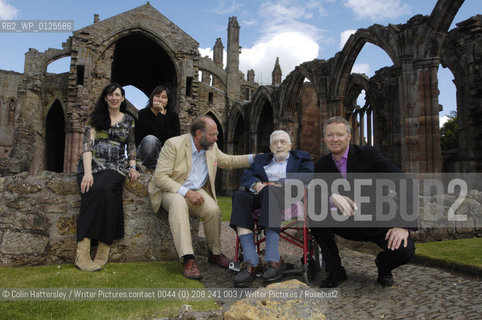 Sundial Scottish Arts Council Book of the Year Award..Overall Winner Edwin Morgan pictured with ceremony host Rory Bremner at Melrose Abbey in the Scottish Borders. .The event was held at the Borders Book Festival.also in this picture: l-r Jane McKee (first book prize), Ali Smith (fiction), Alastair Moffat (Borders Book Festival)..His book of poetry, A Book of Lives, took the overall prize.FREE PICTURE FOR FIRST USE OR EVENT PUBLICITY.Please Credit: Colin Hattersley/Writer Pictures..copyright©Colin Hattersley/Writer Pictures.contact 0044 (0) 208 241 003/Writer Pictures/Rosebud2
