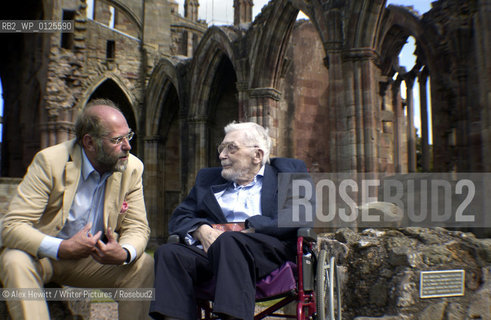Scottish Poet and Writer Edwin Morgan talks with Borders Book Festival Organiser, Alastair Moffat.Taken at the Sundial Scottish Arts Council Book of the Year Award..His book of poetry, A Book of Lives, took the overall prize..copyright©Alex Hewitt/Writer Pictures/Rosebud2