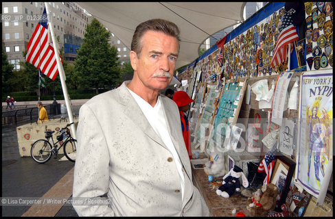Scotland on Sunday  writer William McIlvanney at one of the memorials in New York City - This one is dedicated to the firefighters and policemen who lost their lives in the World Trade Centre attacks.  ..copyright©Lisa Carpenter/Writer Pictures/Rosebud2