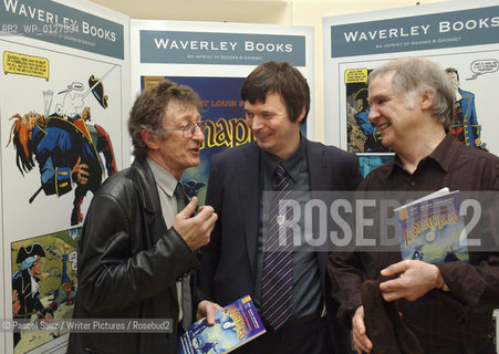 L to R:Writer Alan Grant, Writer Ian Rankin and illustrator Cam Kennedy with a copy of a graphic novel adaptation of Robert Louis Stevensons Kidnapped (text by Alan Grant, illustrations by Cam Kennedy)..Here at the launch of the One Book-One Edinburgh campaign which will run throughout February 2007, and is designed to promote the reading of books in Edinburgh by getting the whole City reading the same book. The campaign is run by the Edinburgh UNESCO City of Litterature Trust, which commissioned the Kidnapped graphic novel, and the printing of thousands of copies of a new edition of R.L.Stevensons novel which will be distributed for free throughout the City..The launch was held at Edinburgh Castle and is part of a month-long series of events designed to boost awareness of reading, support literacy projects and engage with communities...Copyright©Pascal Saez/Writer Pictures/Rosebud2