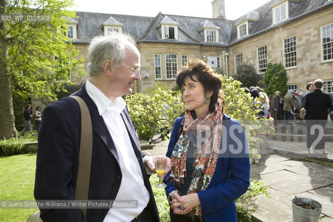 Ruth Padel pictured with Sir Jeremy Isaacs at a garden party at Hollywell Manor before being made Professor of Poetry in Oxford...copyright©Justin Griffiths-Williams/Writer Pictures/Rosebud2