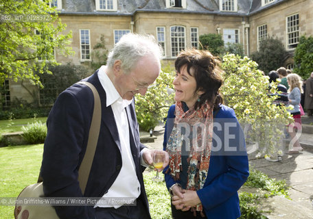 Ruth Padel pictured with Sir Jeremy Isaacs at a garden party at Hollywell Manor before being made Professor of Poetry in Oxford...copyright©Justin Griffiths-Williams/Writer Pictures/Rosebud2