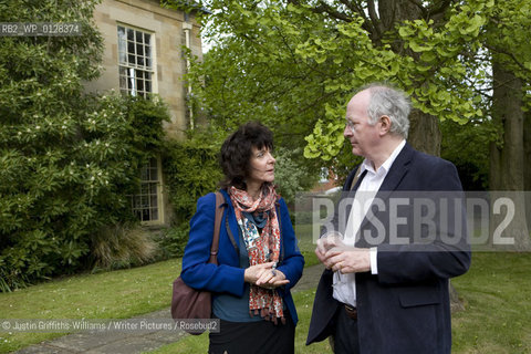 Ruth Padel pictured with Sir Jeremy Isaacs at a garden party at Hollywell Manor before being made Professor of Poetry in Oxford...copyright©Justin Griffiths-Williams/Writer Pictures/Rosebud2