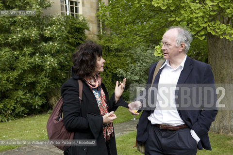 Ruth Padel pictured with Sir Jeremy Isaacs at a garden party at Hollywell Manor before being made Professor of Poetry in Oxford...copyright©Justin Griffiths-Williams/Writer Pictures/Rosebud2