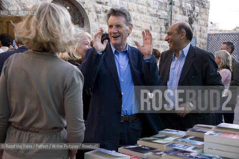 Palestine Festival of Literature 2009..Michael Palin chats with fellow attendees at the temporary bookshop outside the Palestine National Theatre....Copyright©Raoof Haj Yahia/Palfest/Writer Pictures/Rosebud2