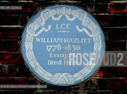 Plaque: William Hazlitt. Essayist. Soho. London...copyright©Stuart Clarke/Writer Pictures/Rosebud2