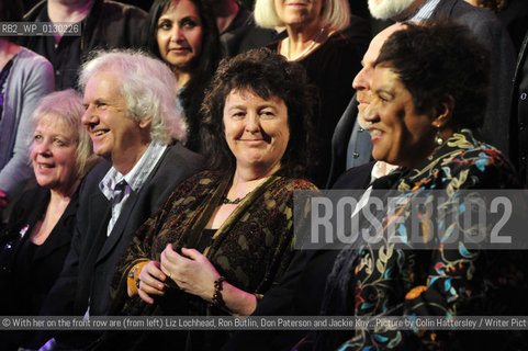 Poets for Haiti event, Queens Hall, Edinburgh, 28/02/2010:.Poet laureate Carol Ann Duffy (centre front) leads the Poets for Haiti event, the last event of the Carry A Poem festival of literature..©With her on the front row are (from left) Liz Lochhead, Ron Butlin, Don Paterson and Jackie Kay...Picture by Colin Hattersley/Writer Pictures/Rosebud2