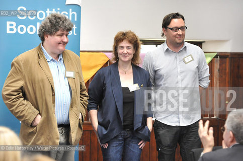 FREE PICTURE FOR PRESS PUBLICITY USE IN CONJUNCTION WITH THE AWARDS.Royal Mail Scottish Childrens Book Awards, Edinburgh, 09/09/2010:.The Younger Readers 8-11 years winner nominees: from left are John Fardell, Lucinda Hare and Barry Hutchison at The Royal Mail Awards gathering at the Scottish Book Trust. .Copyright©Colin Hattersley/Writer Pictures/Rosebud2