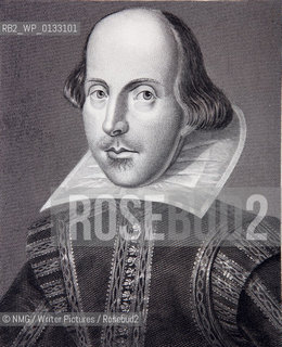 William Shakespeare (1564-1616).A rework of The First Folio engraving, as authenticated by Ben Jonson..Copyright©NMG/Writer Pictures/Rosebud2