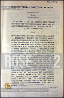 The original indictmnet papers served against Rudolf Hess, Hermann Goring and others by Richard Sonnenfeldt on October 20, 1945 at 3-00pm..copyright©Dan Callister/Writer Pictures/Rosebud2