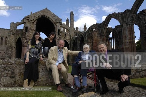 Sundial Scottish Arts Council Book of the Year Award..Overall Winner Edwin Morgan pictured with ceremony host Rory Bremner at Melrose Abbey in the Scottish Borders. The event was held at the Borders Book Festival.also in this picture: l-r Jane McKee (first book prize), Ali Smith (fiction), Alastair Moffat (Borders Book Festival)..copyright©Colin Hattersley/Writer Pictures/Rosebud2