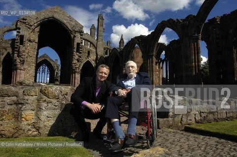 Sundial Scottish Arts Council Book of the Year Award..Overall Winner Edwin Morgan pictured with ceremony host Rory Bremner at Melrose Abbey in the Scottish Borders. The event was held at the Borders Book Festival.also in this picture: l-r Jane McKee (first book prize), Ali Smith (fiction), Alastair Moffat (Borders Book Festival)..copyright©Colin Hattersley/Writer Pictures/Rosebud2