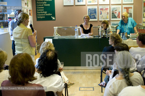 Sarah Dunant [brown bob hair] and Hilary Mantel [blue] discuss the particular challenges of writing historical novels and the importance of research with Joanna Bourke, Professor of History at Birkbeck College at the LRB Bookshop Bury Place , Wc1..copyright©Nick Cunard/Writer Pictures/Rosebud2