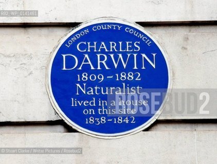 Blue Plaque: Charles Darwin. Gower Street London W1. ..copyright©Stuart Clarke/Writer Pictures/Rosebud2