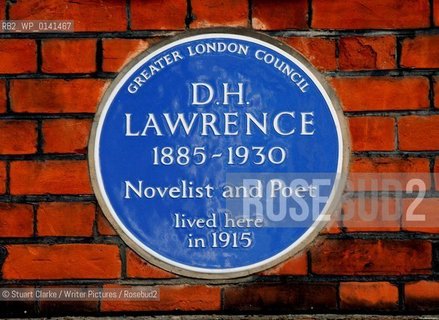 Plaque: D H Lawrence. Novelist & Poet. Vale of Heath. Hampstead.   London NW3.  ..copyright©Stuart Clarke/Writer Pictures/Rosebud2