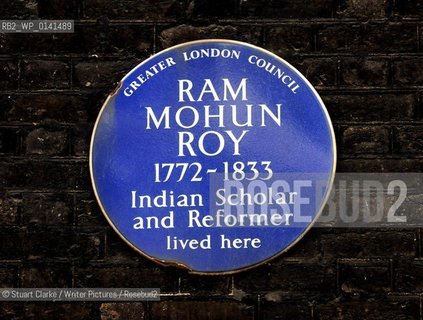 Blue Plaque: Ram Mohun Roy. Indian Scholar. Bedford Square. London W1.  ..copyright©Stuart Clarke/Writer Pictures/Rosebud2
