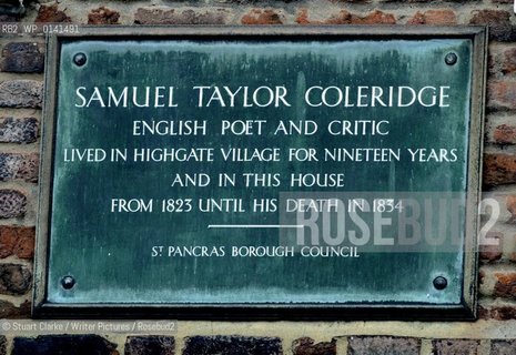 Plaque Shows: Samuel Taylor Coleridge. Poet and Critic. Highgate. London.  ..copyright©Stuart Clarke/Writer Pictures/Rosebud2