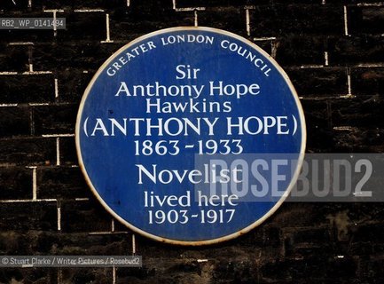 Blue Plaque: Sir Anthony Hope Hawkins. Novelist. Bedford Square. London W1. ..copyright©Stuart Clarke/Writer Pictures/Rosebud2